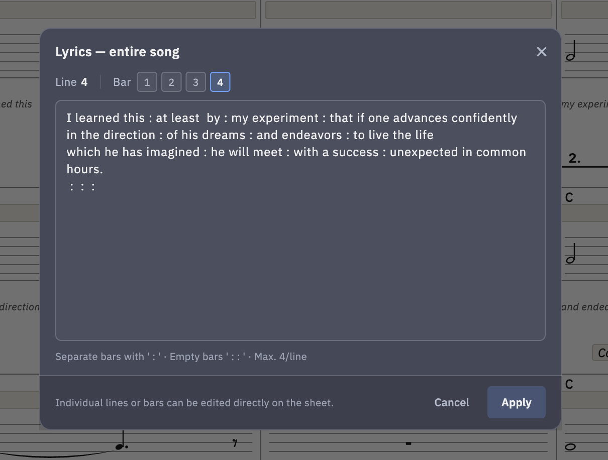 NoteChart – Lyrics im Lead Sheet