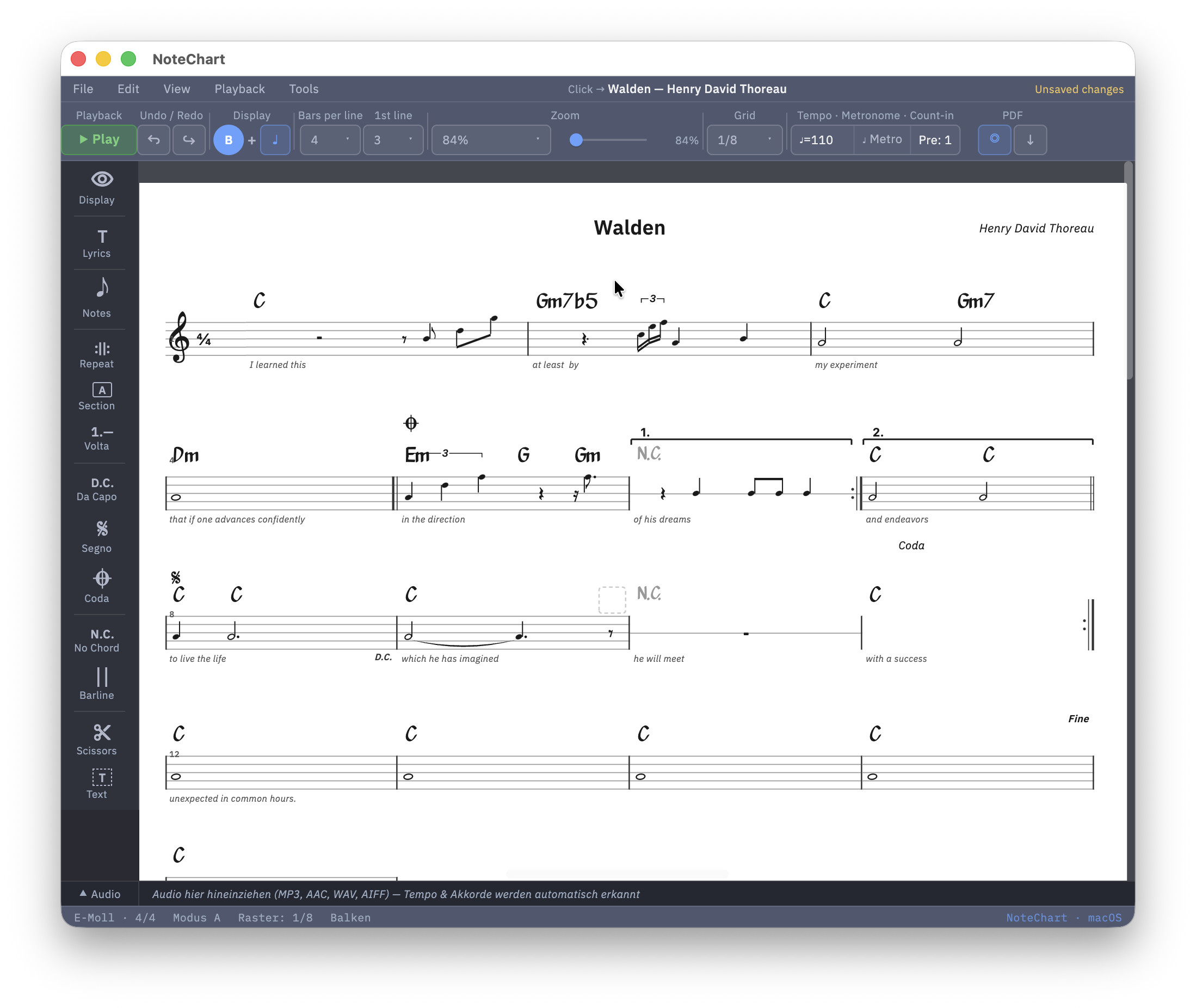 NoteChart – PDF-Druckvorschau